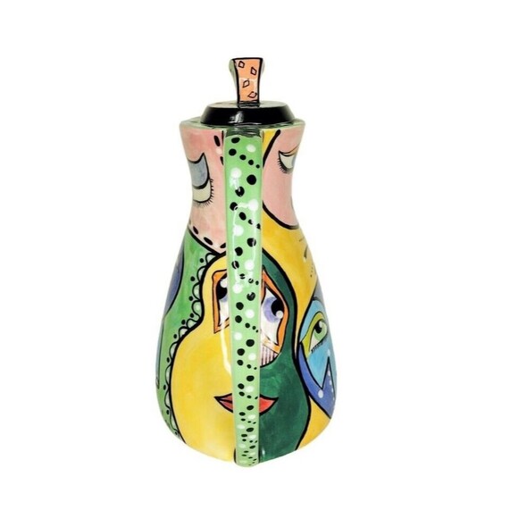 Vintage Larca Gallery Fine Art Hand Painted Abstract Faces Coffee Teapot Signed - Picture 5 of 14